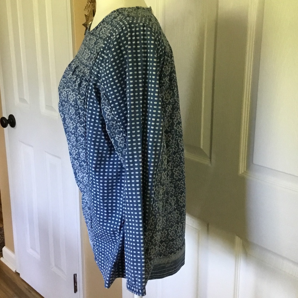 J. Crew Blue and White Boho Smock Top  Long-Sleeve Blouse Size 10 - Picture 4 of 9